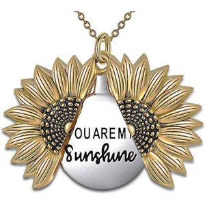 You are MySunshine Necklace-Sunflower NecklaceLocket with Engraved HiddenMessage